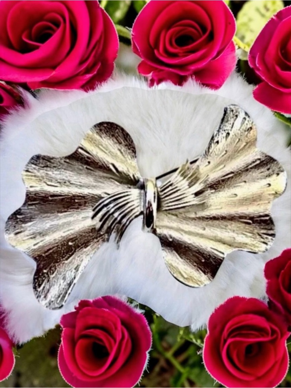 CORO Brooch Silvertone BOW Large Pretty Pin Vintage 70's
